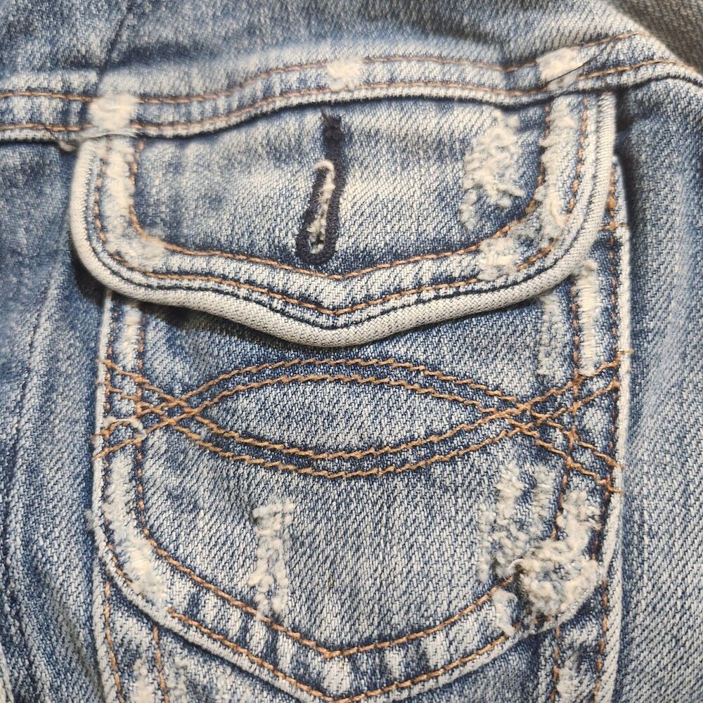 Abercrombie & Fitch Jean Jacket Small Woman Blue Denim Distressed Small - Picture 10 of 12